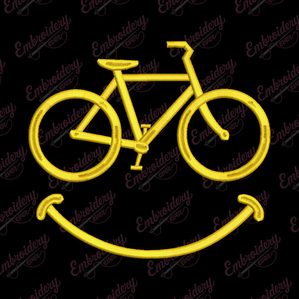 Happy Cycling or Bicycle and Smile Embroidery Design