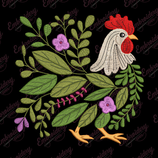 Floral Chicken Machine Embroidery Design