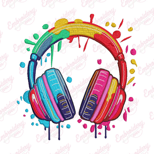 Colorful Headphones Embroidery Design