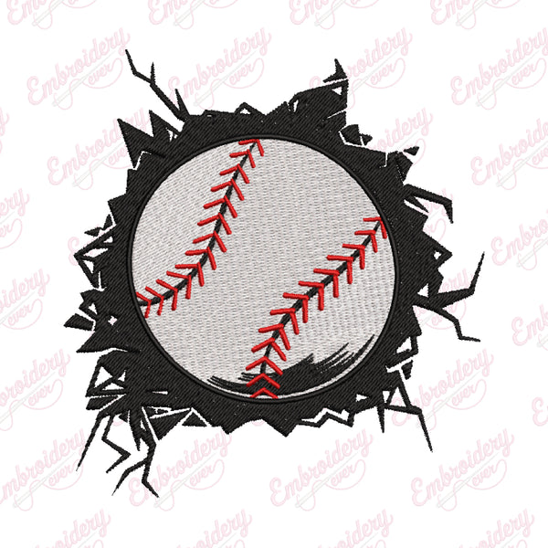 Baseball Cracked Wall Embroidery Design