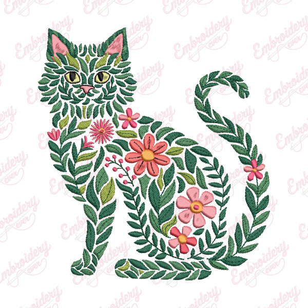 Flower Cat Embroidery Design