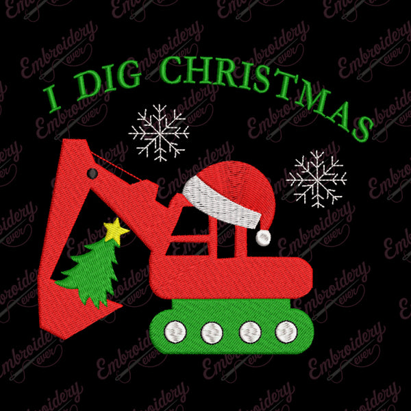 I Dig Christmas Excavator Embroidery Design