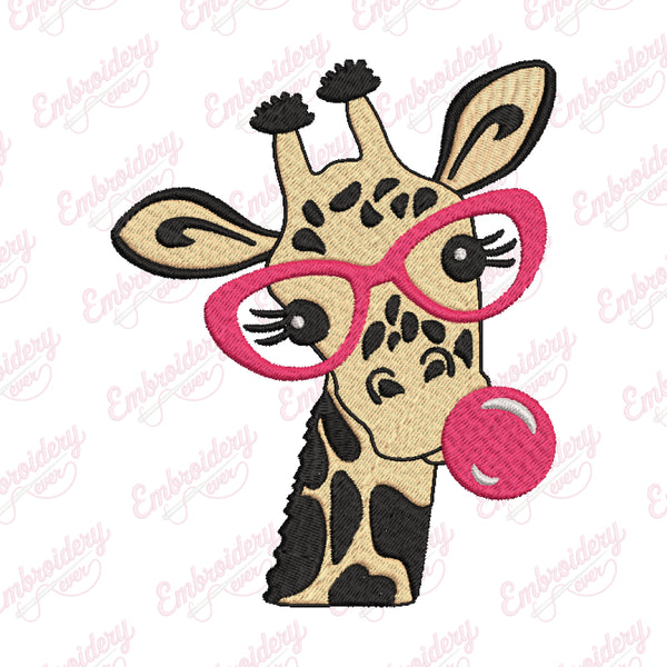 Giraffe Glasses Bubble Gum Embroidery Design