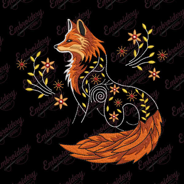 Floral Fox Embroidery Design