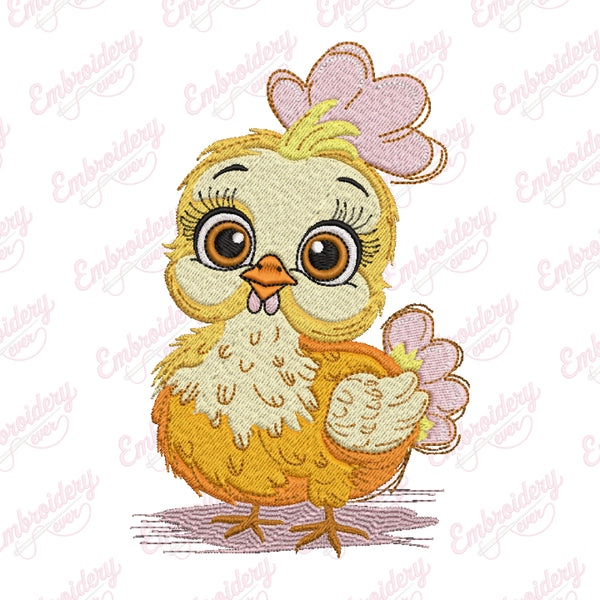 A Cartoon Chicken Embroidery Design