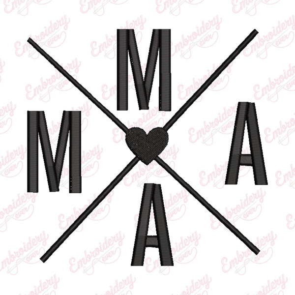 Mama Crossed Arrows With Heart Embroidery Design
