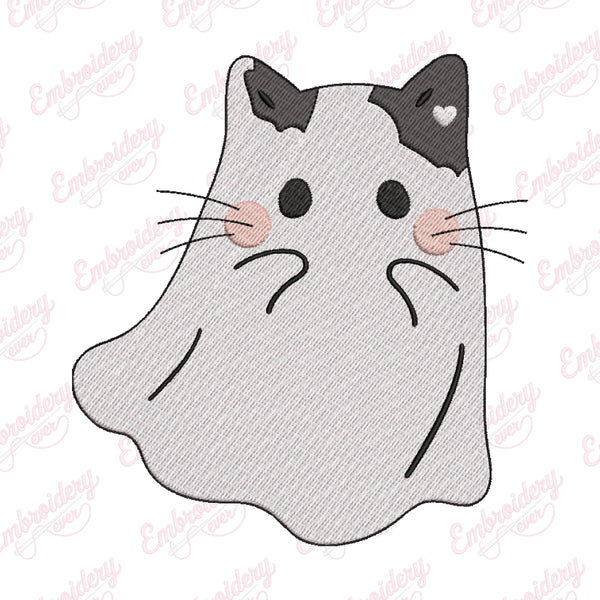 Cute Ghost Cat Halloween Embroidery Design