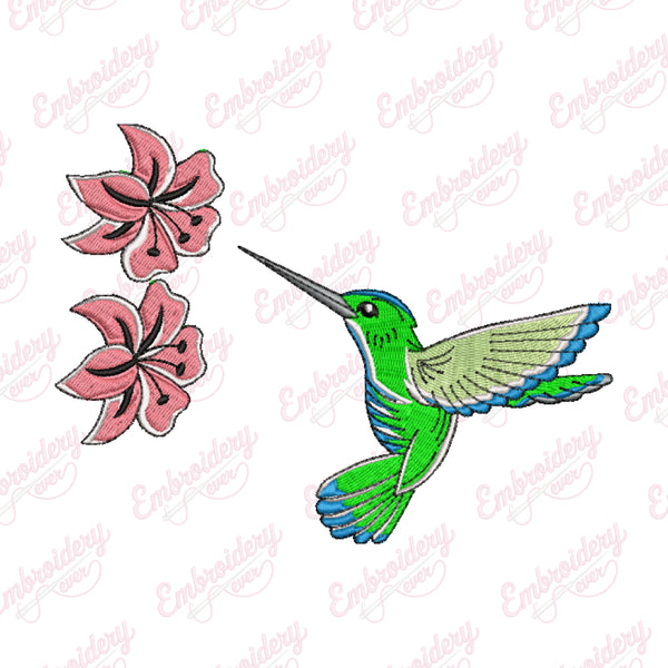 Hummingbird And Flowers Embroidery Design