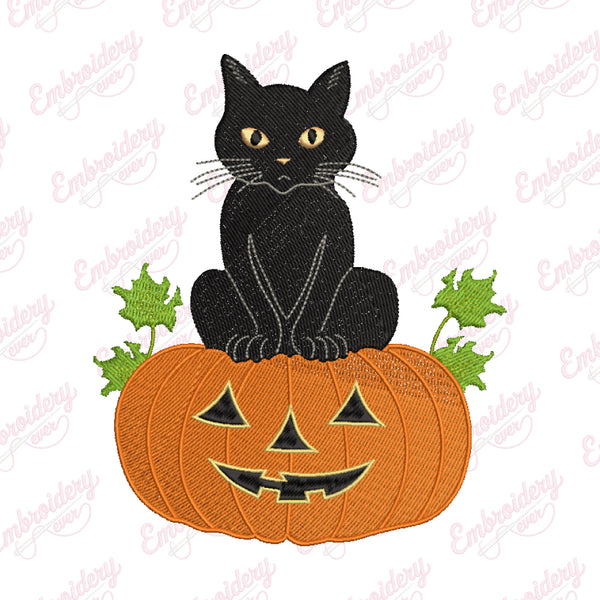 Halloween Pampkin With Cat Embroidery Design