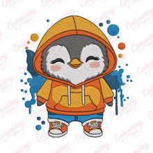 Cute Penguin Wearing A Hoodie Embroidery Design