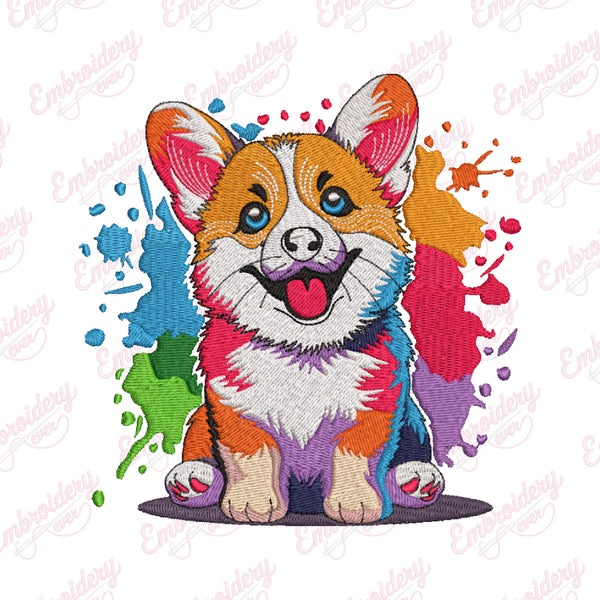 Funny Colorful Corgi Embroidery Design