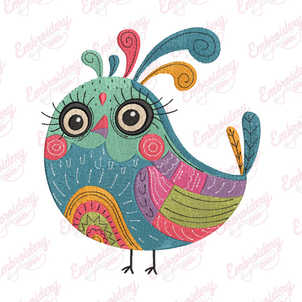 Elegant Colorful Bird Embroidery Design