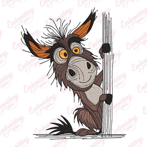 Funny Peeking Donkey Embroidery Design