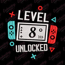 Level 8 Unlocked Gamer Birthday Embroidery Design