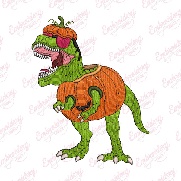 T-rex Dinosaur In Pumpkin Halloween Embroidery Design