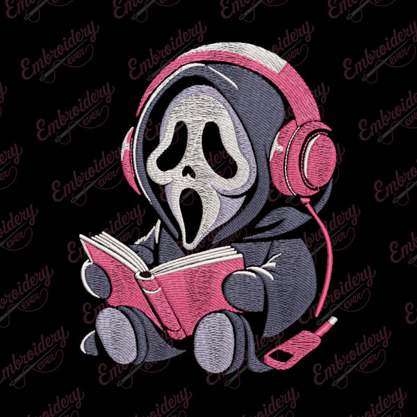 Ghostface Reading Embroidery Design