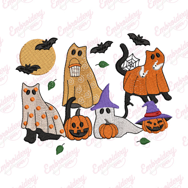 Spooky Ghosts Halloween Embroidery Design