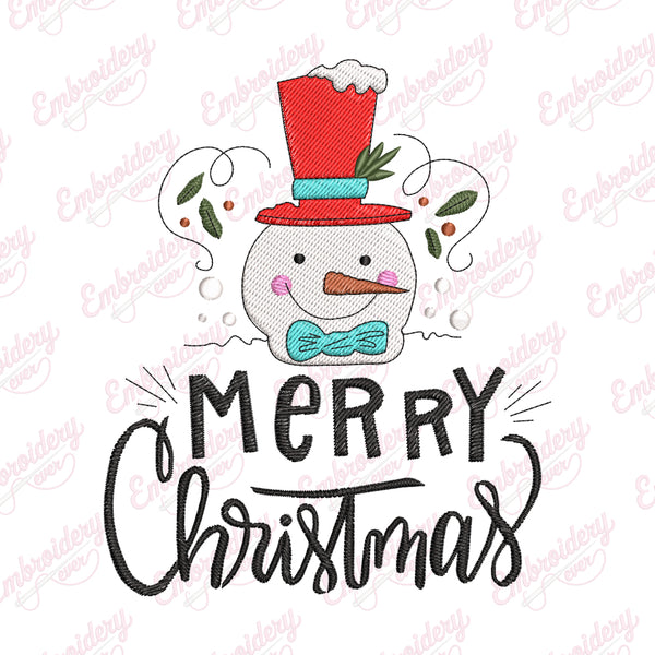 Merry Christmas Snowman Embroidery Design