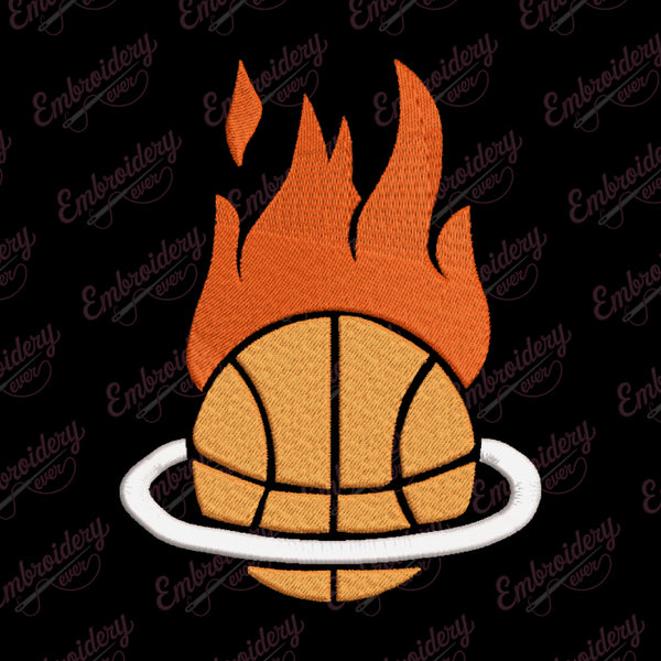 Flaming Basketball Patch Embroidery Design