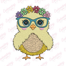 Glasses Chicken With Flowers Machine Embroidery File