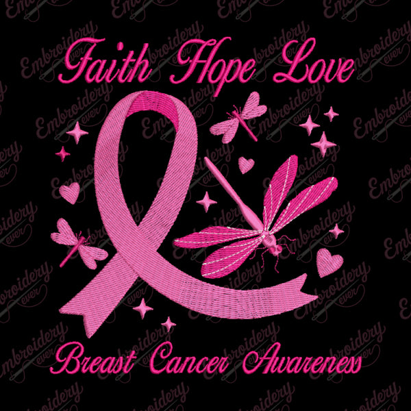 Faith Hope Love Dragonfly Breast Cancer Embroidery Design