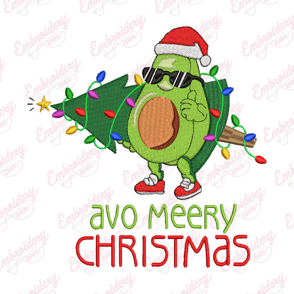 Avo Merry Christmas Avocado Embroidery Design