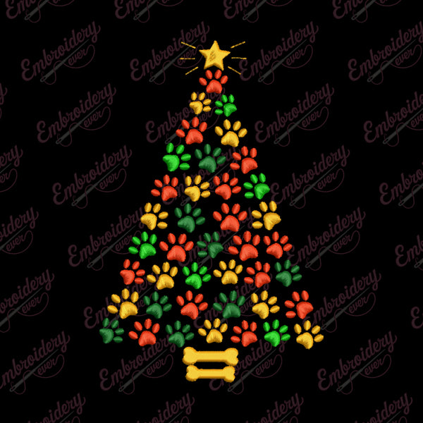 Paw Print Christmas Tree Embroidery Design