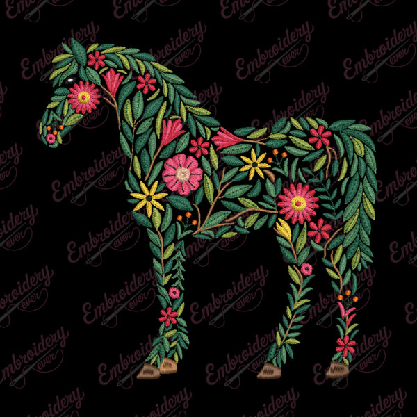Floral Horse Embroidery Design