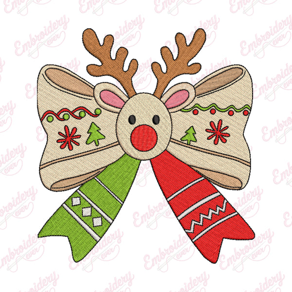 Christmas Reindeer Coquette Bow Embroidery Design