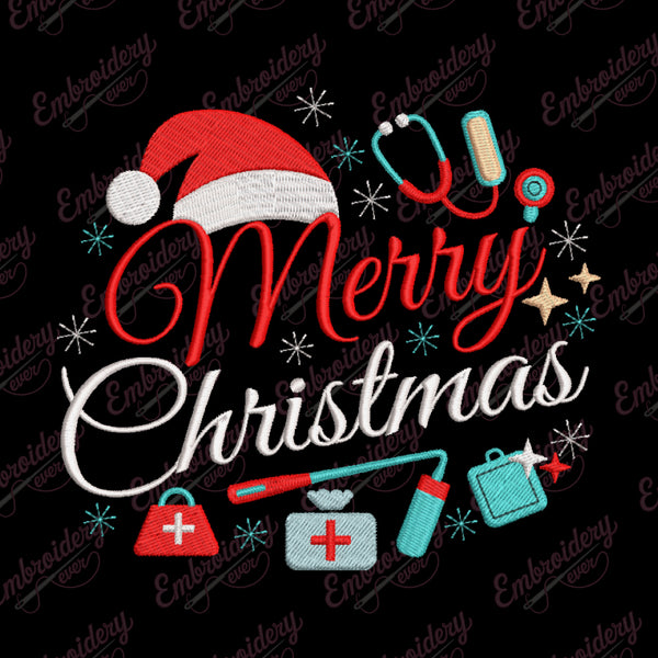 Merry Christmas Nurse Embroidery Design