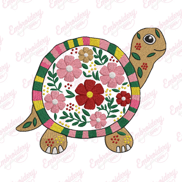 Flower Turtle Embroidery Design