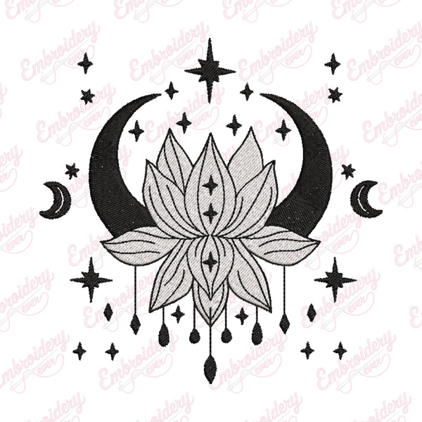 Moon and Lotus Yoga Embroidery Design