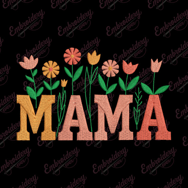 Flower Mama Typography Embroidery Design
