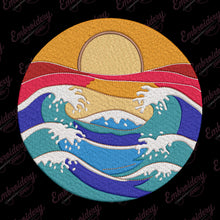 Sunset Ocean Circle Embroidery Design
