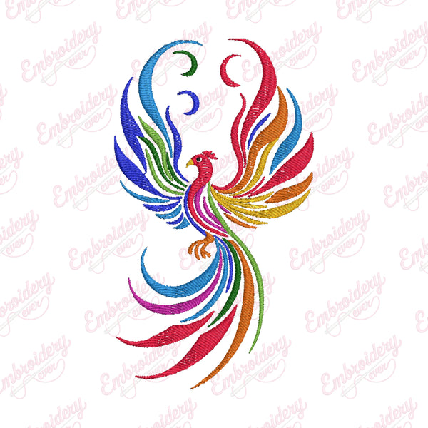 Rainbow Phoenix Embroidery Design