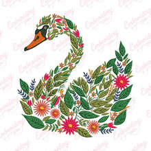 Tropical Leaves And Flowers Swan Embroidery Design