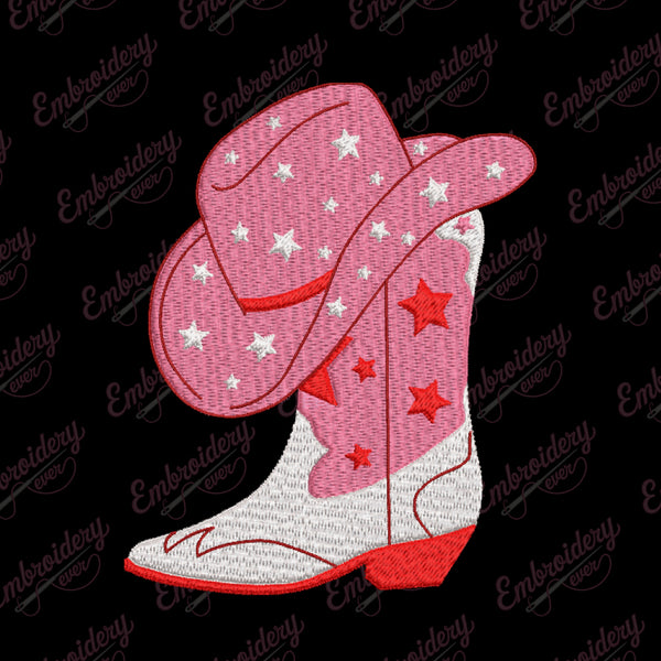 Pink Star Cowgirl Boots Embroidery Design
