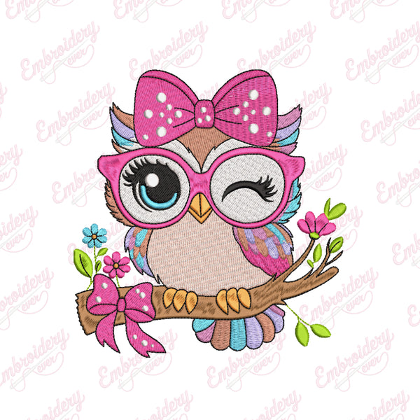 Owl With Glasses Embroidery Design