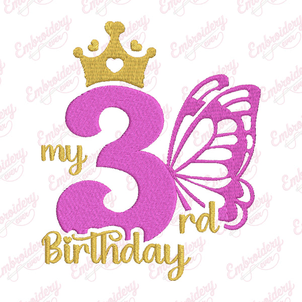 Butterfly My 3rd Birthday Machine Embroidery Design