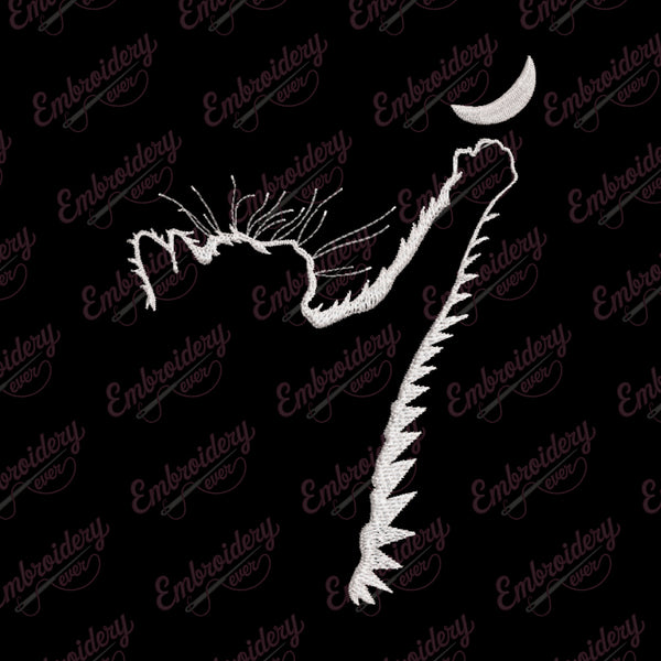 Cat Catches The Crescent Moon Embroidery Design