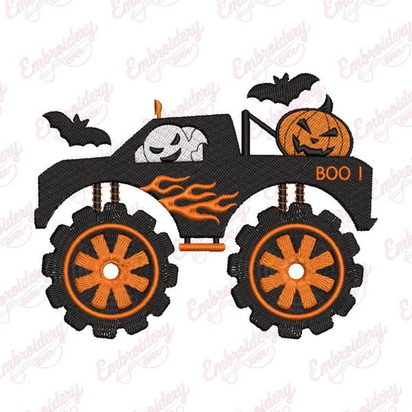 Halloween Monster Truck Embroidery Design