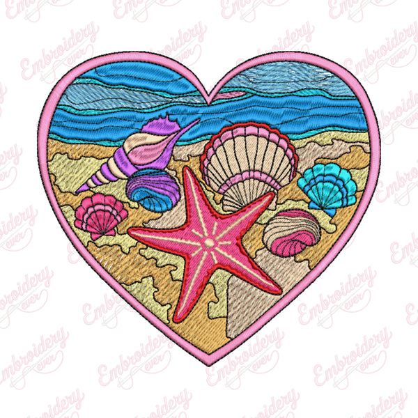 Heartshape Sea Beach Embroidery Design