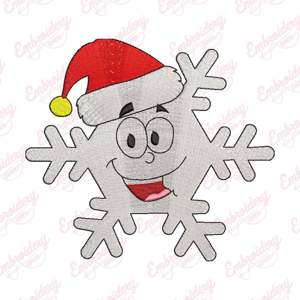 Smiling Christmas Snowflake With Santa Hat Embroidery Design