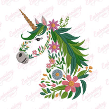 Tropical Leaves And Flowers Unicorn Embroidery Design
