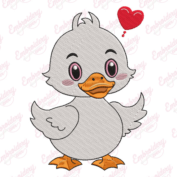 Cute Duck Feel In Love Embroidery Design