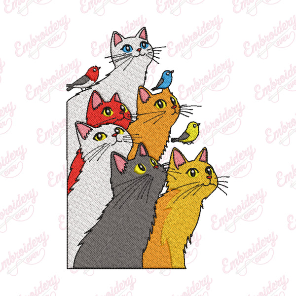 Colorful Cat Squad Embroidery Design