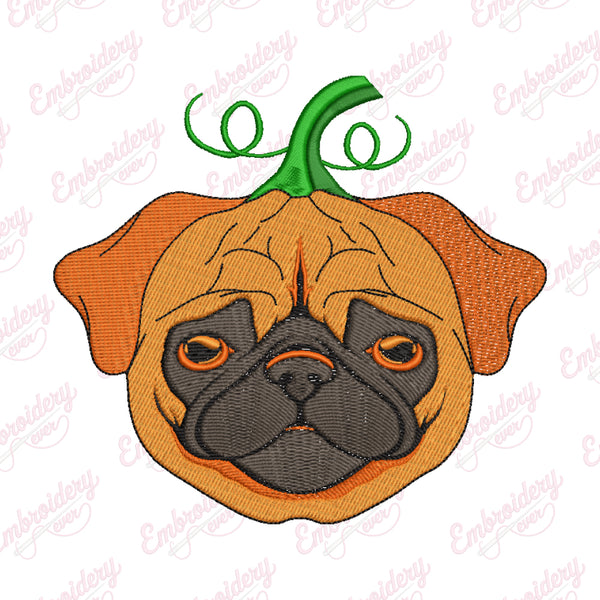 Pug Pumpkin Dog Halloween Costume Embroidery Design