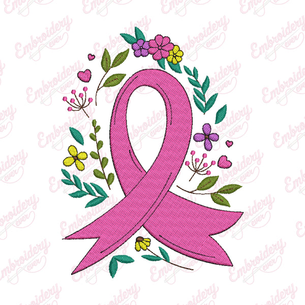 Floral Breast Cancer Awareness Embroidery Design
