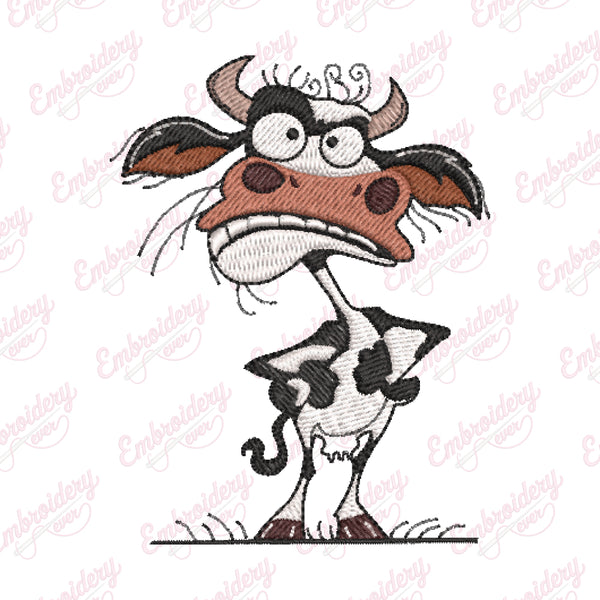 Whimsical Funny Cow Animal Embroidery Design