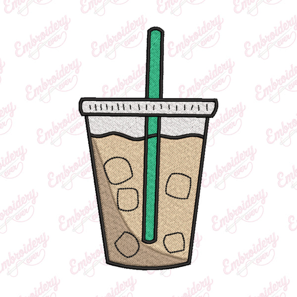 Iced Coffee Embroidery Design
